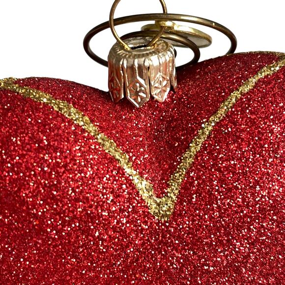 Landmark Creations Red Heart Ornament Handblown Glass Glitter Gold Love FLAWED - Picture 12 of 16